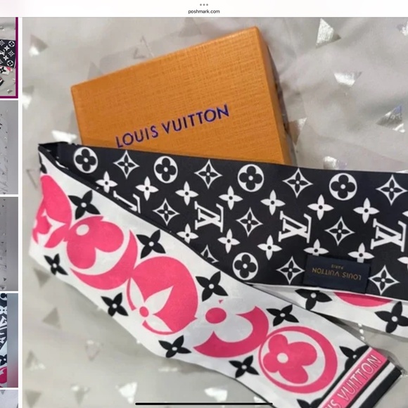 NWOT Louis Vuitton Monogram Black, White, Pink Silk Bandeau/Twilly/Scarf - Picture 1 of 7